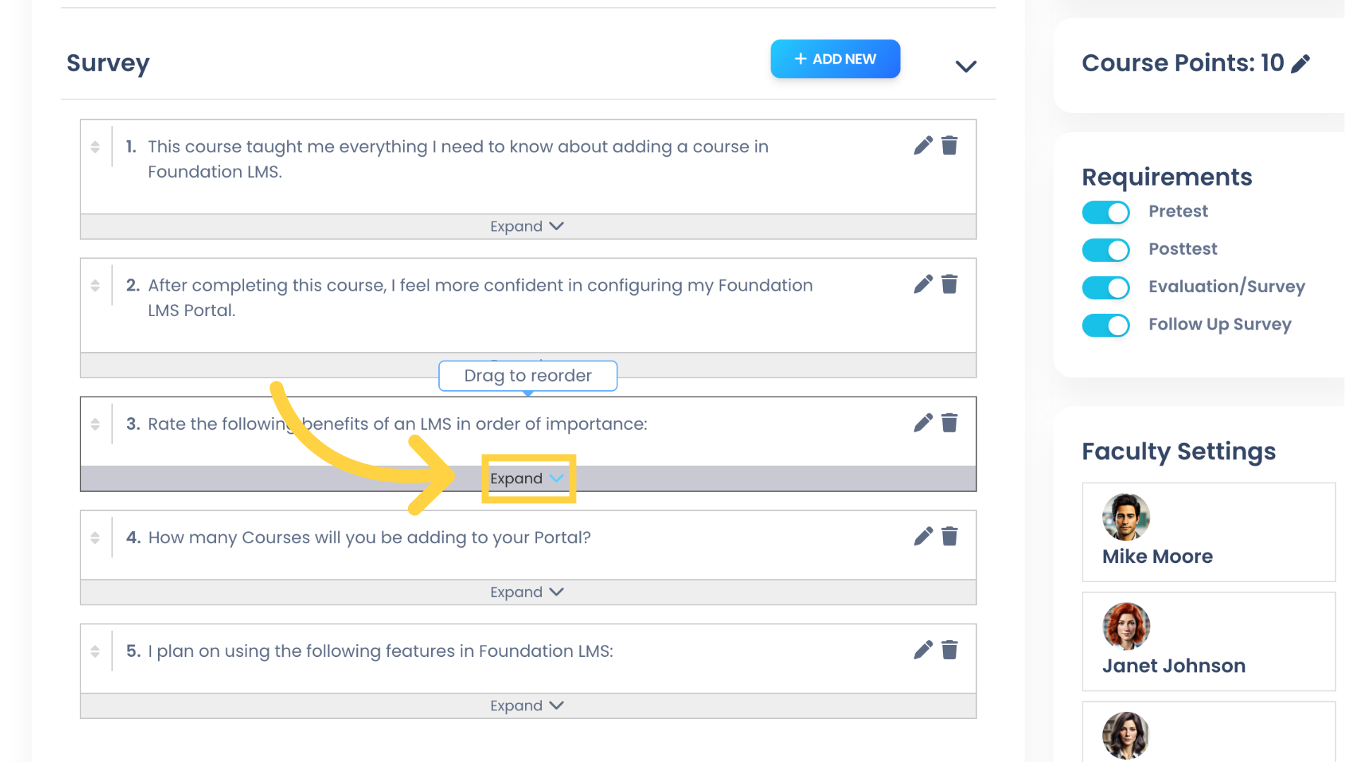 You can easily preview the Question details from the Course Builder. Click “Expand” beneath the Question.