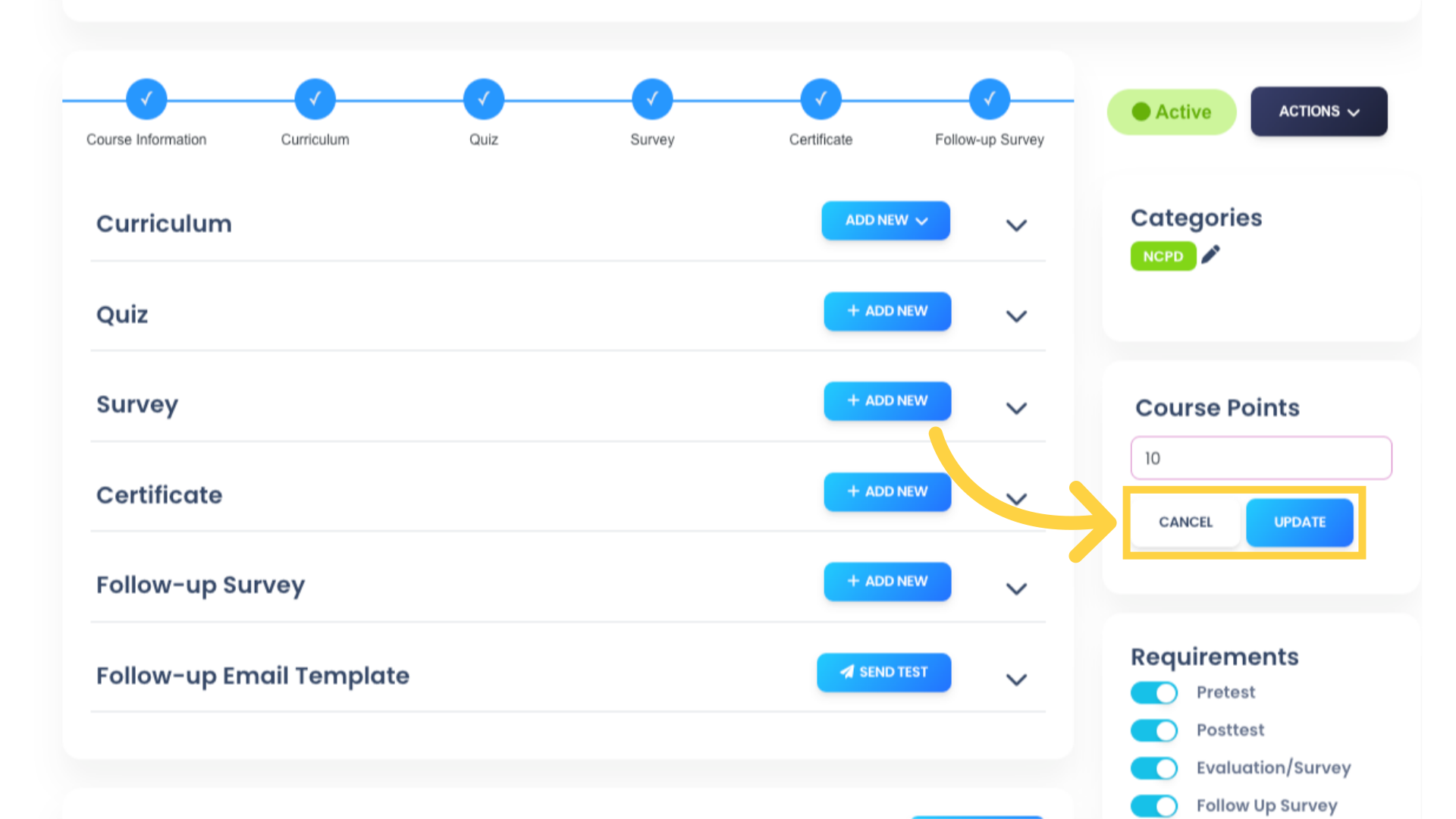 Click 'UPDATE' to commit your change, or click 'CANCEL' to cancel without updating.