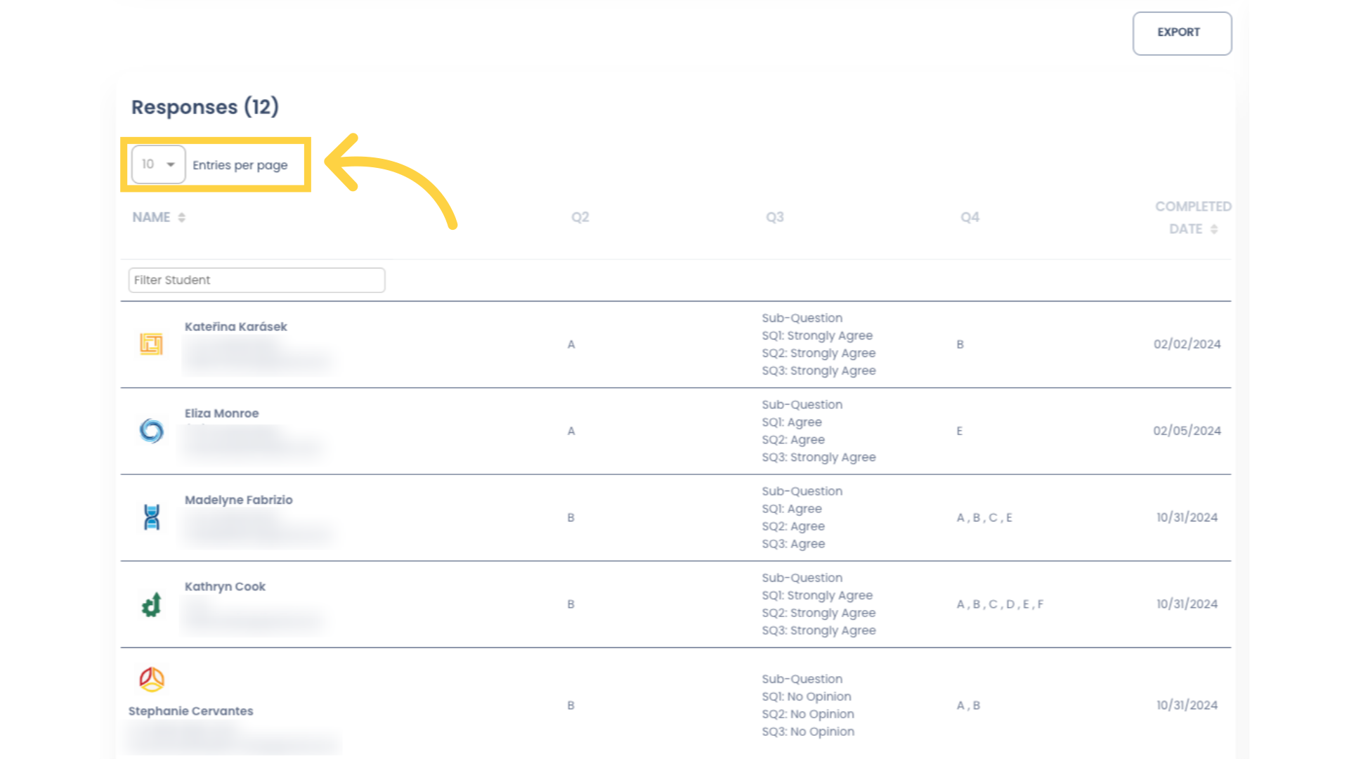 Use the 'Entries per page' dropdown field to show more than 10 records per page.