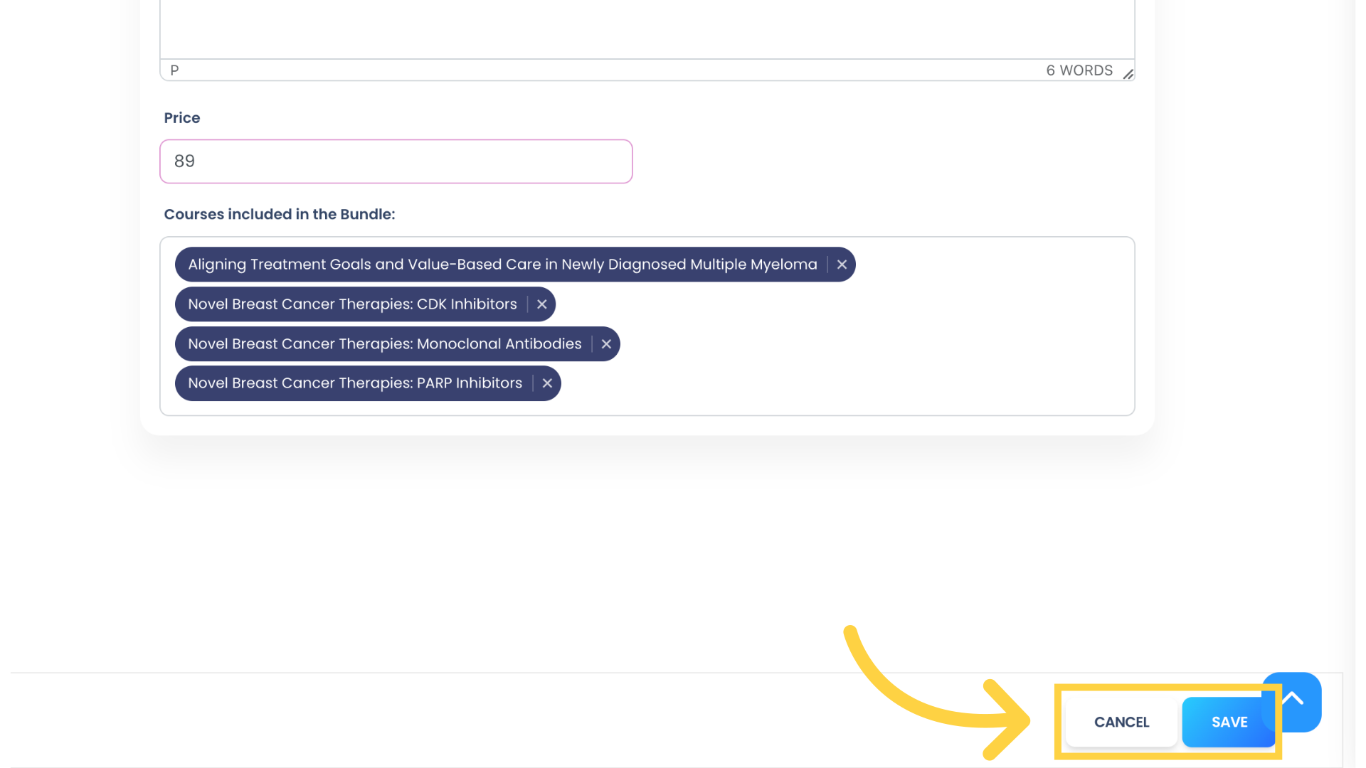 Click 'SAVE' to save your new Bundle or click 'CANCEL' to return to the Bundle list without saving.