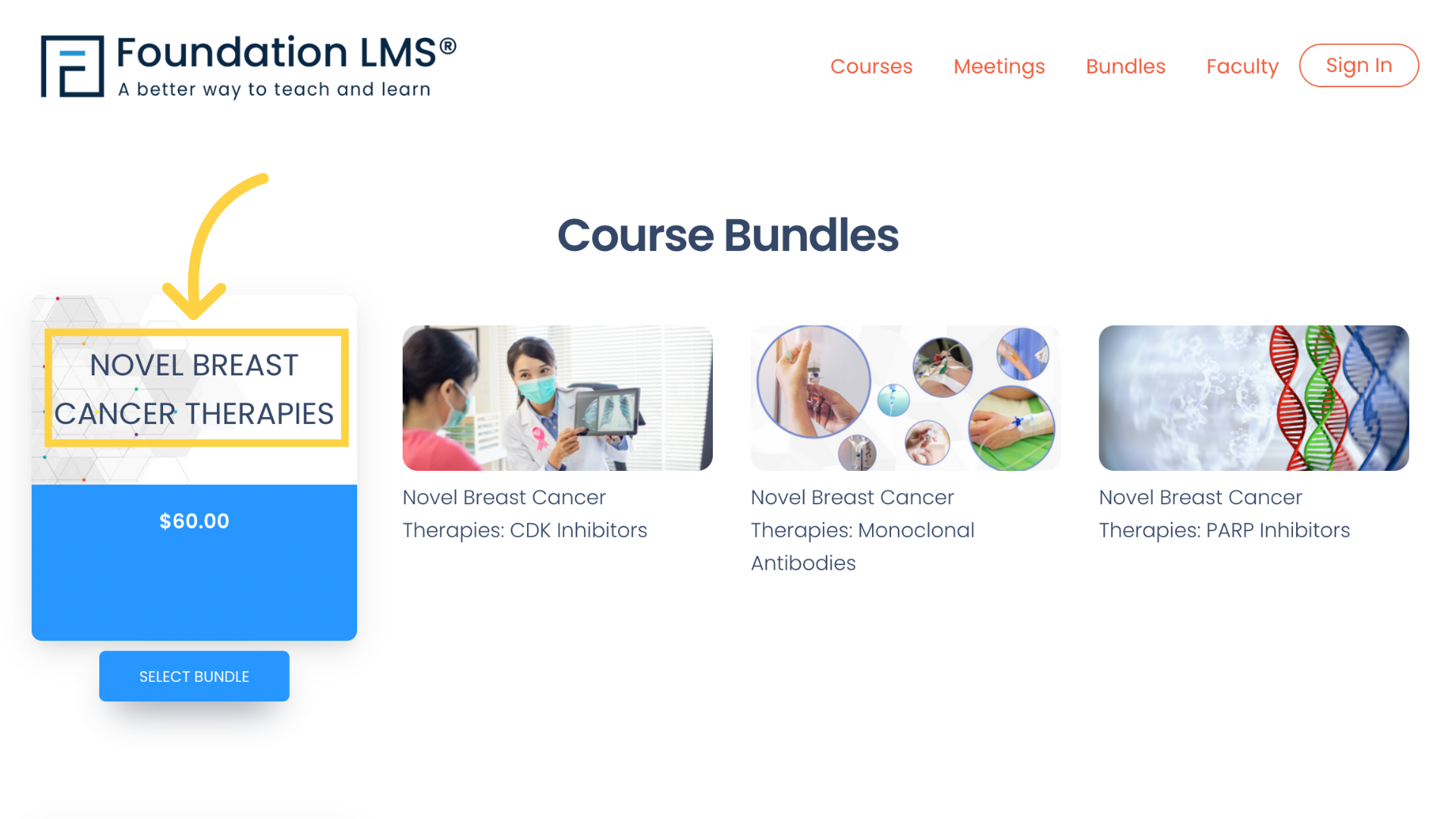 Here is an example of a Course Bundle on the Portal home page. Note the Bundle name text overlayed on the Bundle image.